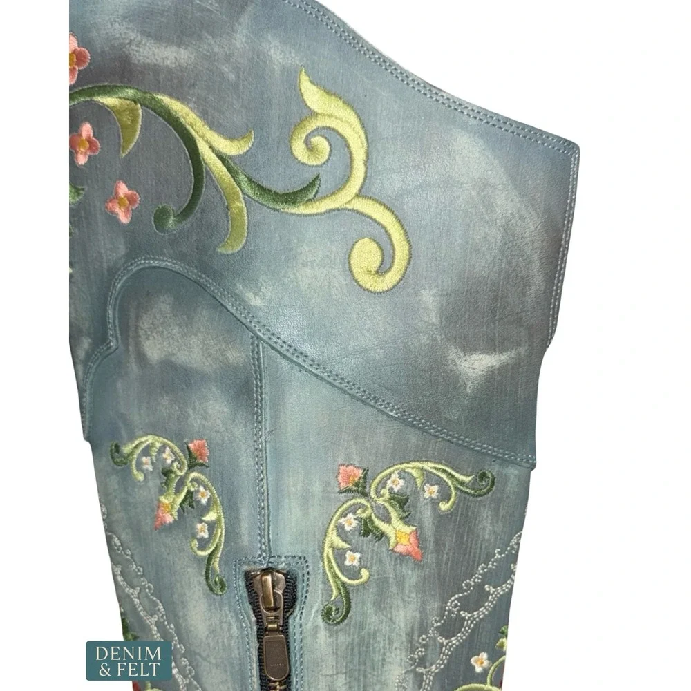 NEW‎ Dan Post Flower Child Turquoise Embroidered Knee High Western Boots 6.5 - Picture 13 of 16